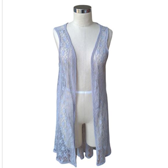 Arianna By Howards Asymmetrical Floral Lace Duster Coverup OS Gray Beachy NWT - Picture 1 of 6